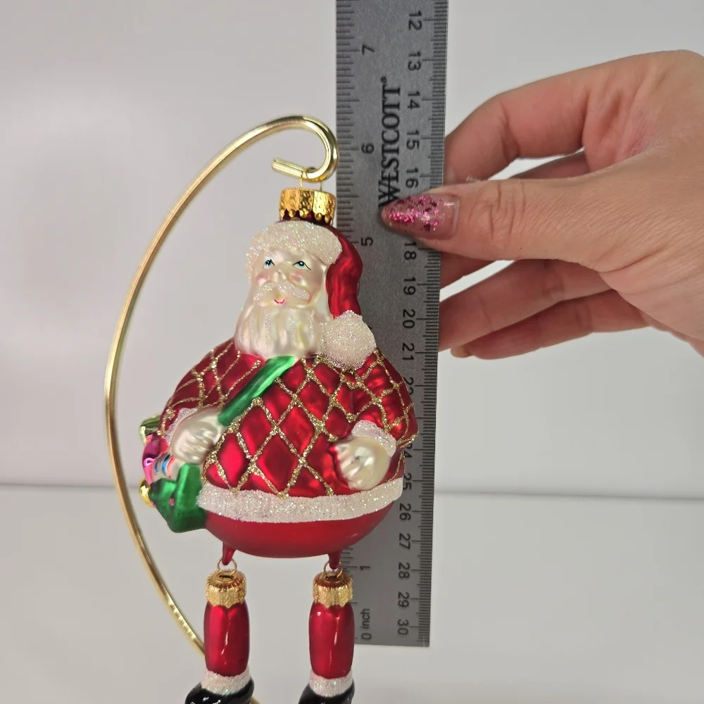 VTG Blown Glass Santa Hanging Ornament With Dangling Legs Toy Sack and Tree‎